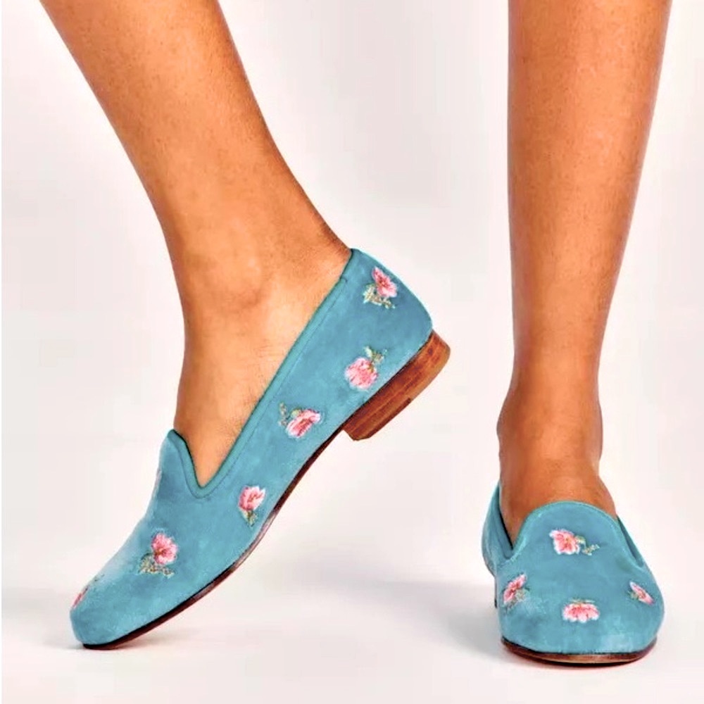 NEW LoveShackFancy X Stubbs & Wootton Roses Loafer Turquoise